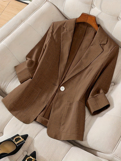 Women's Three-Quarter Sleeve Single-Button Casual Blazer FitiqueFit