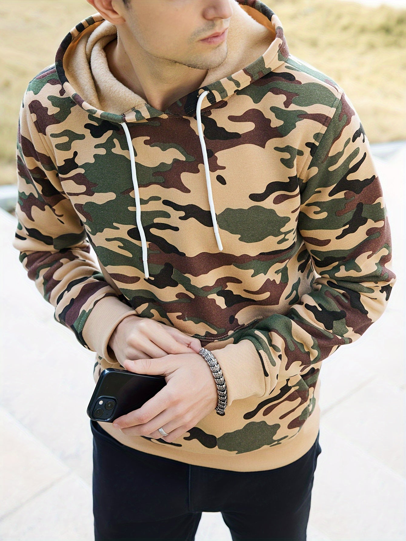 Men's Camouflage Loose Pullover Hooded Fleece Sweatshirt for Autumn And Winter, Hooded, Fleece NovaCart