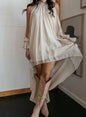 High Neck Asymmetric Maxi Chiffon Dress – Loose Fit Long Sleeve FitiqueFit