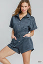 Umgee Button Down Charmeuse Romper West2East Surf