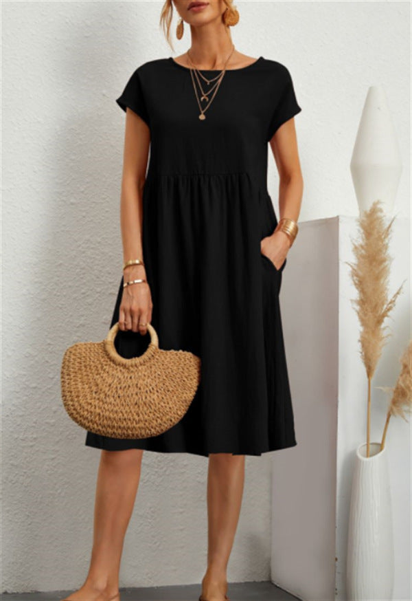 Women's Cotton Round Neck A-line Skirt Dress Grayceful LLC