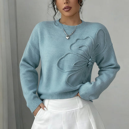 Women's Elegant Floral Sweater - Crew Neck Long Sleeve Casual Pullover FitiqueFit
