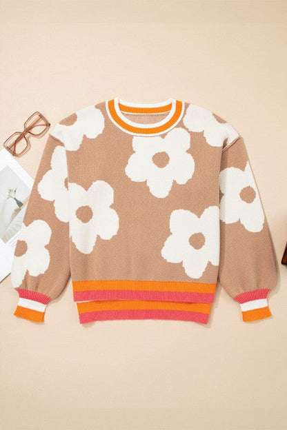 Flower Colorblock Contrast Stripe Baggy Sweater Shop Style & More | Fresh Looks, Everyday Deals & Free Shipping