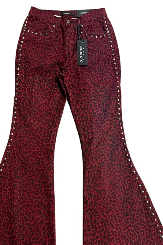 Leopard Studded Bell Bottom Pant Kacee Lillie Boutique