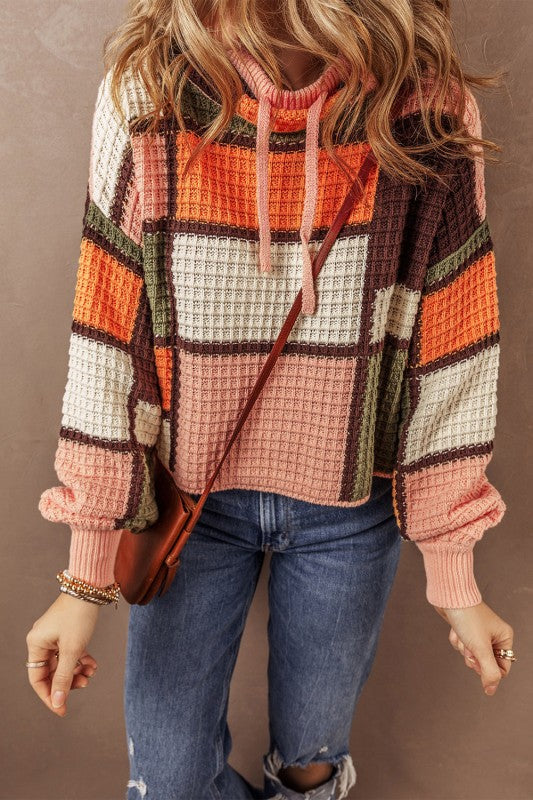 Colorblock Waffle Knit Drawstring Mock Neck Sweate Shop Style & More | Fresh Looks, Everyday Deals & Free Shipping