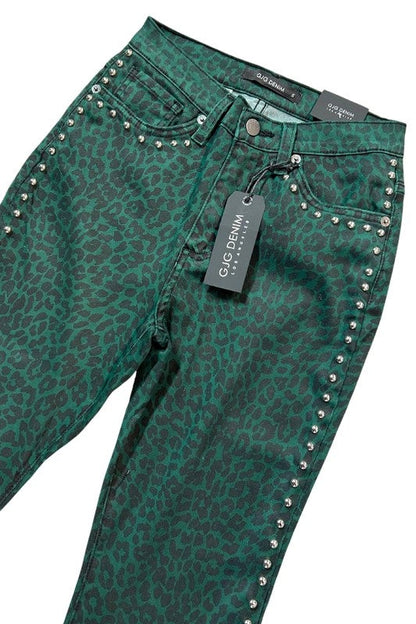 Leopard Studded Bell Bottom Jean Kacee Lillie Boutique