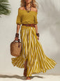 Women's Off-Shoulder Top & Slit Maxi Skirt Set FitiqueFit