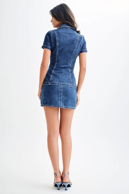 WOMEN FASHION DENIM TWO PIECE SHORT SET BY CLAUDE