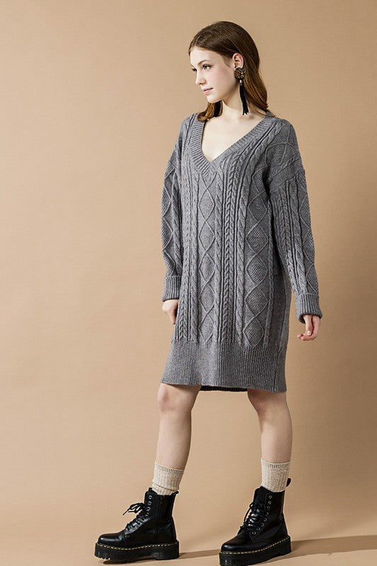 V-Neck Ribbed Hem Cable Knit Sweater Dress Shop Style & More | Fresh Looks, Everyday Deals & Free Shipping