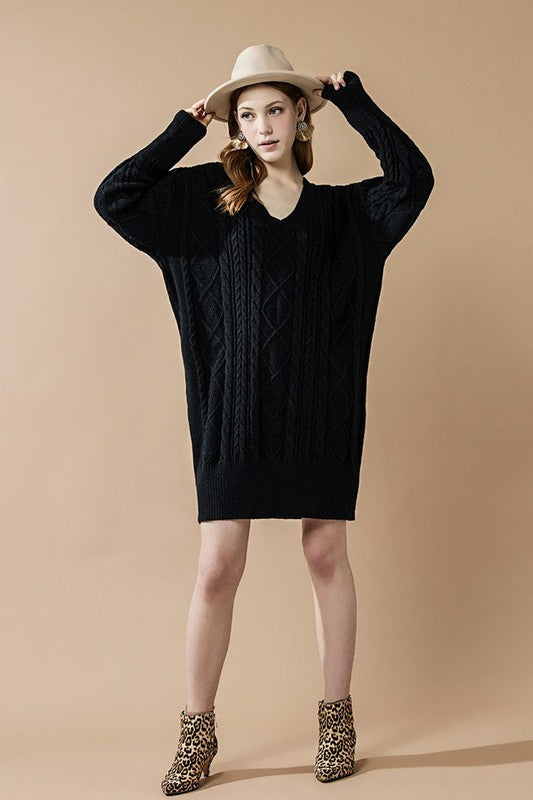 V-Neck Ribbed Hem Cable Knit Sweater Dress Shop Style & More | Fresh Looks, Everyday Deals & Free Shipping