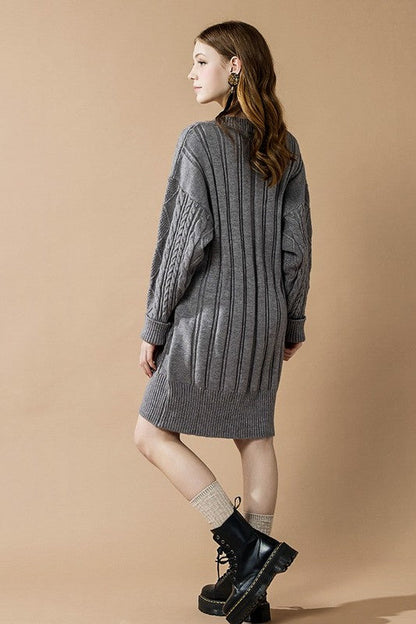 V-Neck Ribbed Hem Cable Knit Sweater Dress Shop Style & More | Fresh Looks, Everyday Deals & Free Shipping
