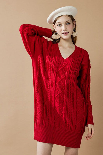 V-Neck Ribbed Hem Cable Knit Sweater Dress Shop Style & More | Fresh Looks, Everyday Deals & Free Shipping