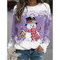 Snowman Printed Panel Loose Sweater – Casual Holiday Knit for Women FitiqueFit