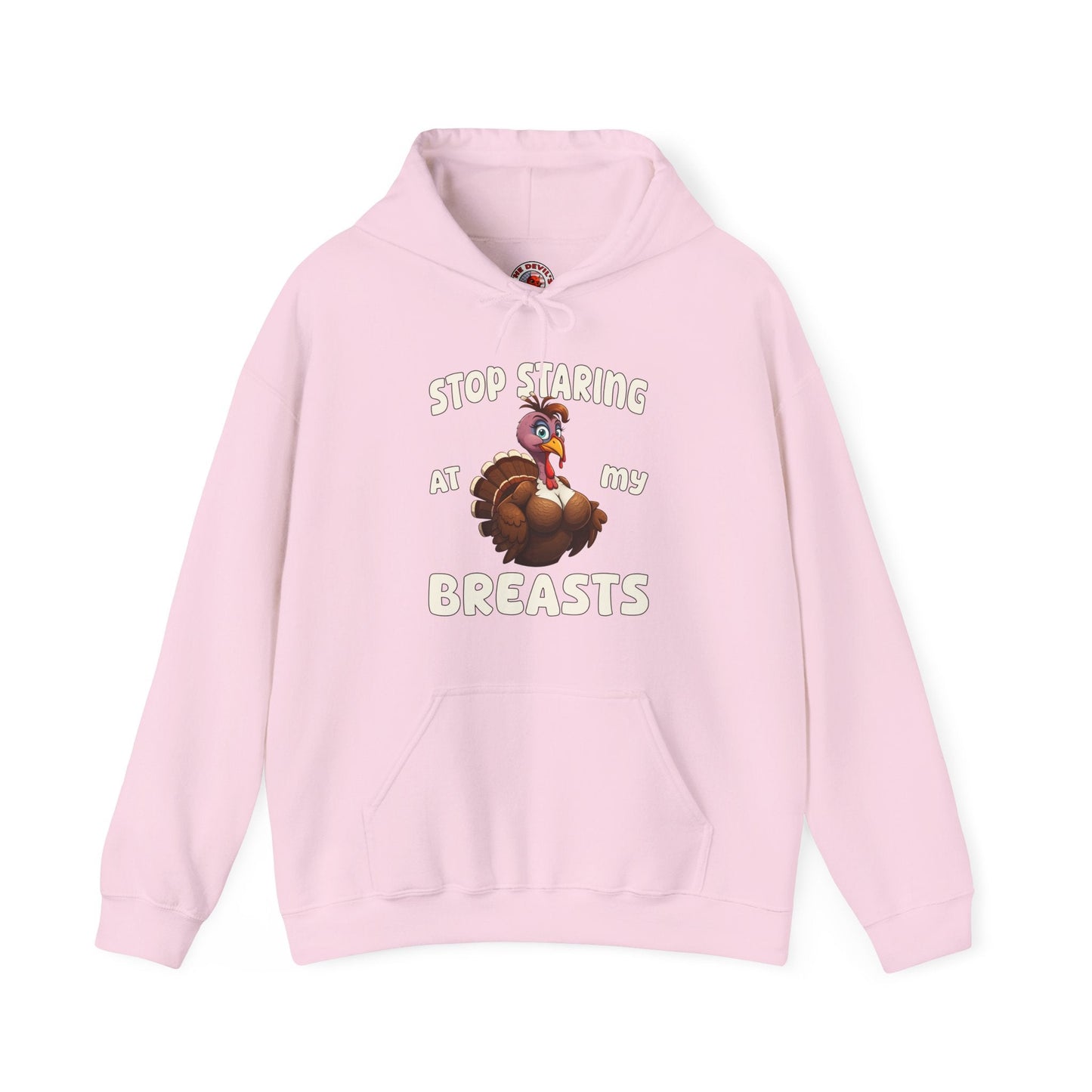 Stop Staring At My Breasts Hooded Sweatshirt The Devil's Pickle
