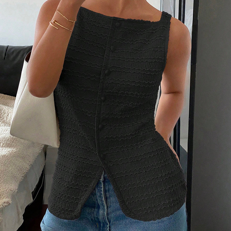 Trendy Square Neck Button Up Vest Top Y2k Going Out Tank Tops FitiqueFit