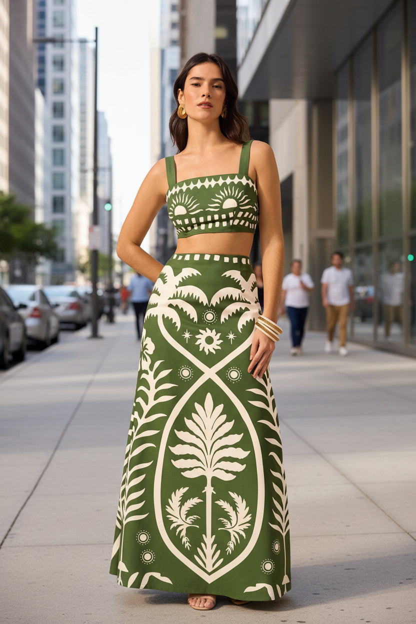 Women's Floral Printed Camisole & High-Waisted Midi Skirt Set FitiqueFit