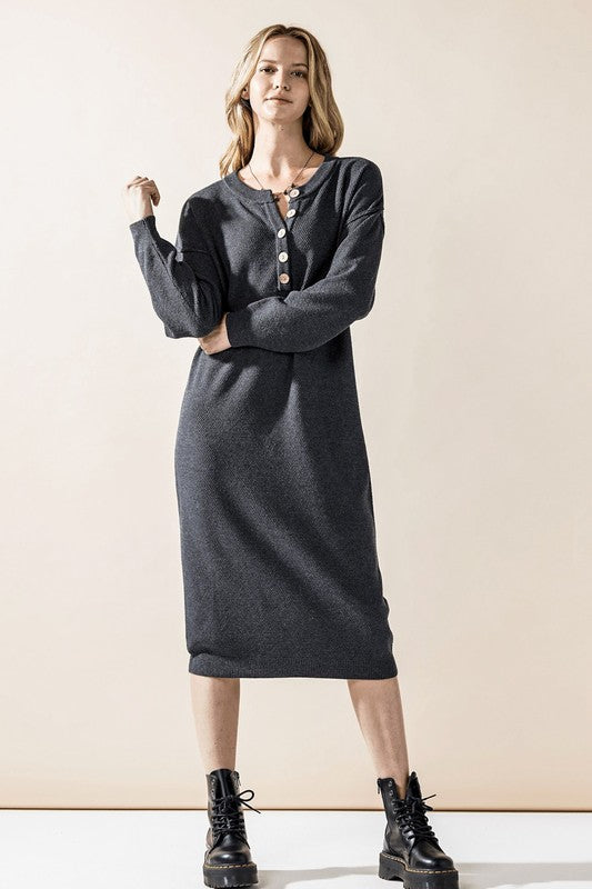 Comfy Button-front Soft Sweater Kint Midi Dress Shop Style & More | Fresh Looks, Everyday Deals & Free Shipping