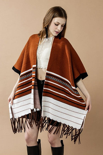 Western Striped Fringed Ruana Poncho Cardigan Shop Style & More | Fresh Looks, Everyday Deals & Free Shipping