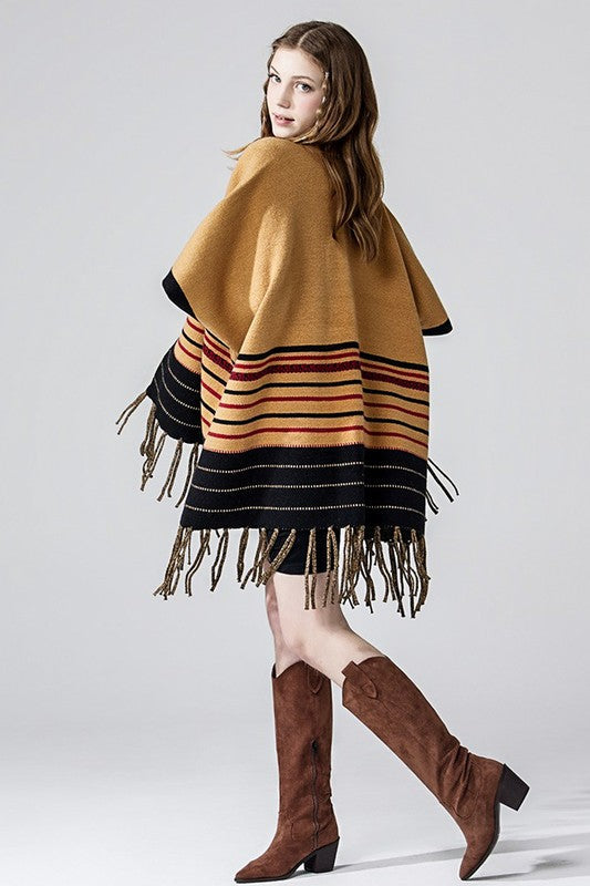 Western Striped Fringed Ruana Poncho Cardigan Shop Style & More | Fresh Looks, Everyday Deals & Free Shipping