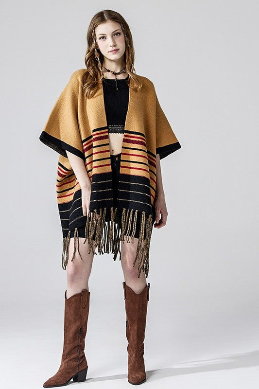 Western Striped Fringed Ruana Poncho Cardigan Shop Style & More | Fresh Looks, Everyday Deals & Free Shipping