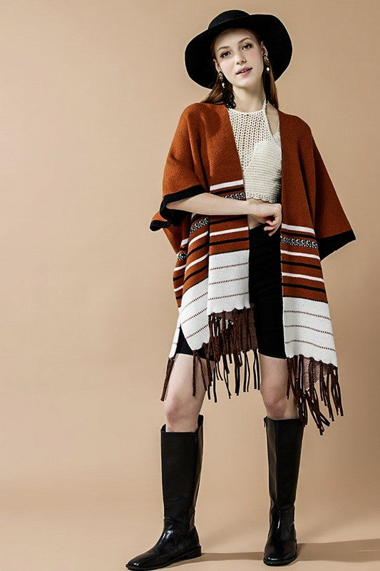 Western Striped Fringed Ruana Poncho Cardigan Shop Style & More | Fresh Looks, Everyday Deals & Free Shipping