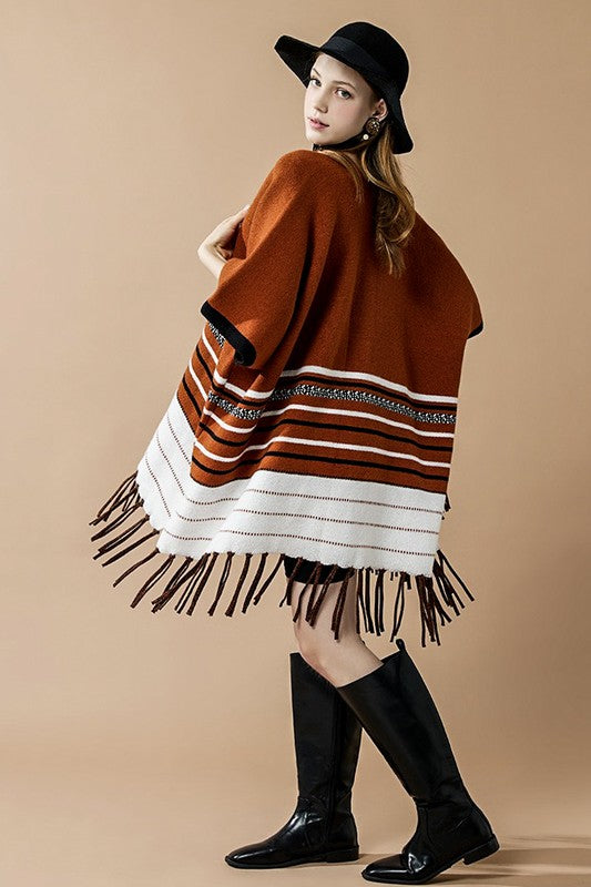 Western Striped Fringed Ruana Poncho Cardigan Shop Style & More | Fresh Looks, Everyday Deals & Free Shipping