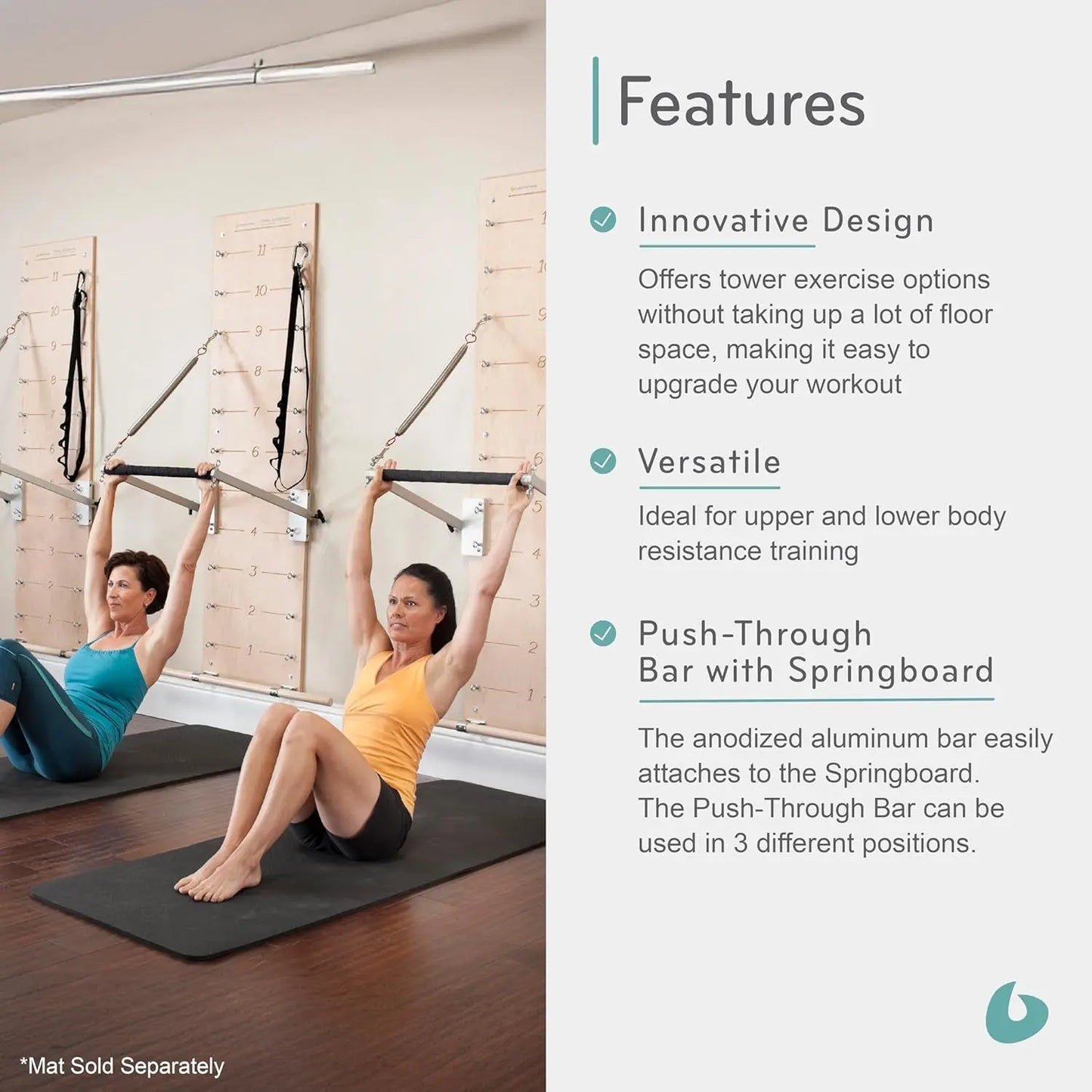 Pilates Springboard, Wall Mounted Pilates Workout Equipment for Home Gym or Studio Use, Pilates Exercise Equipment with Resistance Springs