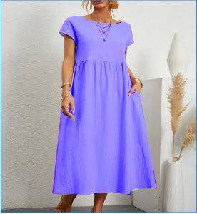 Women's Cotton Round Neck A-line Skirt Dress Grayceful LLC