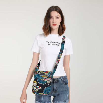 Ethnic Style Crossbody Bag, Vintage Floral Print Bucket Bag, Women's Fabric Flap Purse NovaCart