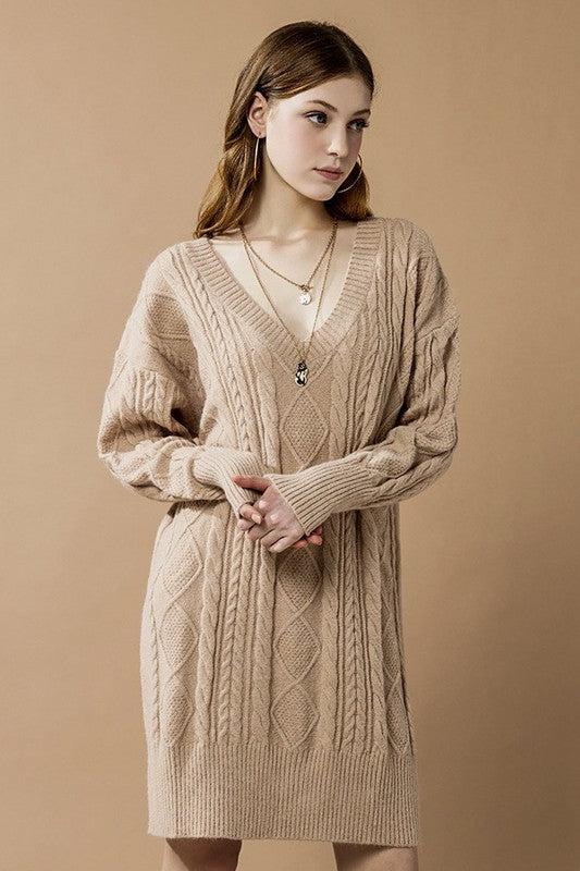 V-Neck Ribbed Hem Cable Knit Sweater Dress Shop Style & More | Fresh Looks, Everyday Deals & Free Shipping