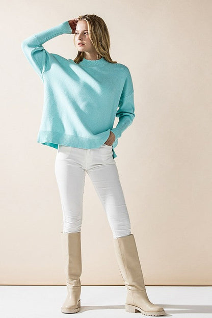 Mock Neck Balloon Sleeve Side Slit Sweater Shop Style & More | Fresh Looks, Everyday Deals & Free Shipping