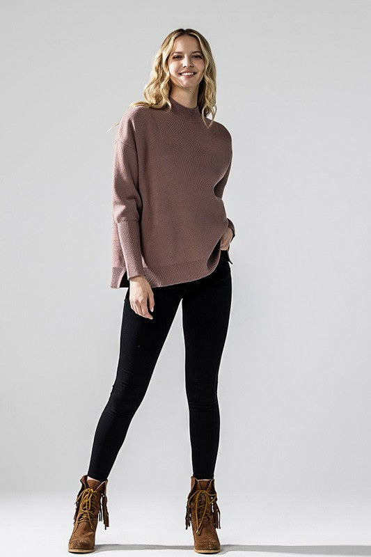 Mock Neck Balloon Sleeve Side Slit Sweater Shop Style & More | Fresh Looks, Everyday Deals & Free Shipping