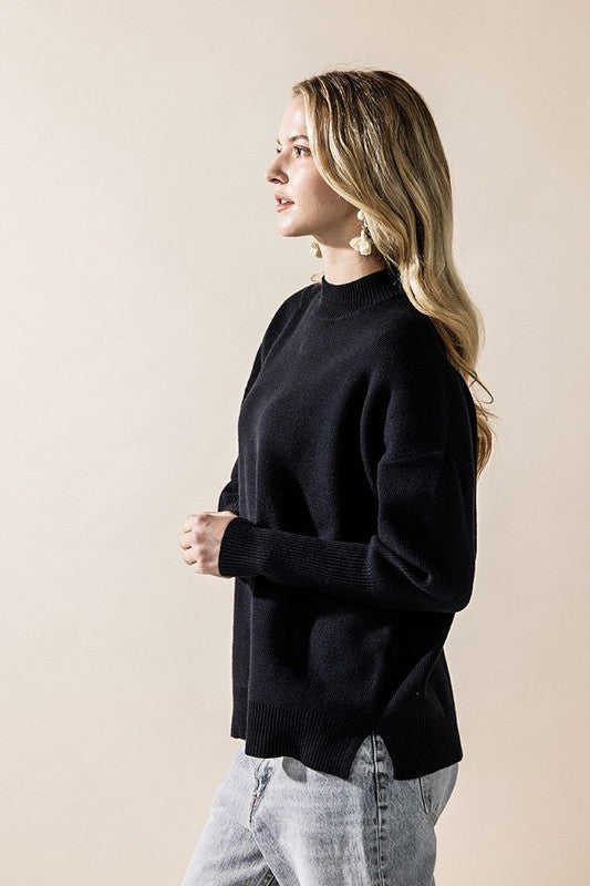 Mock Neck Balloon Sleeve Side Slit Sweater Shop Style & More | Fresh Looks, Everyday Deals & Free Shipping