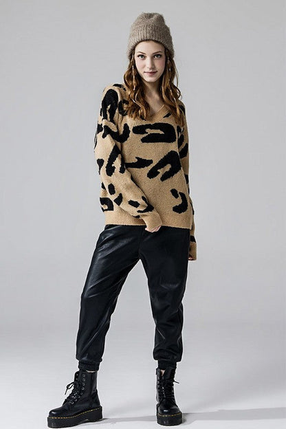 Fuzzy Mohair Jacquard V-Neck Leopard Sweater Shop Style & More | Fresh Looks, Everyday Deals & Free Shipping