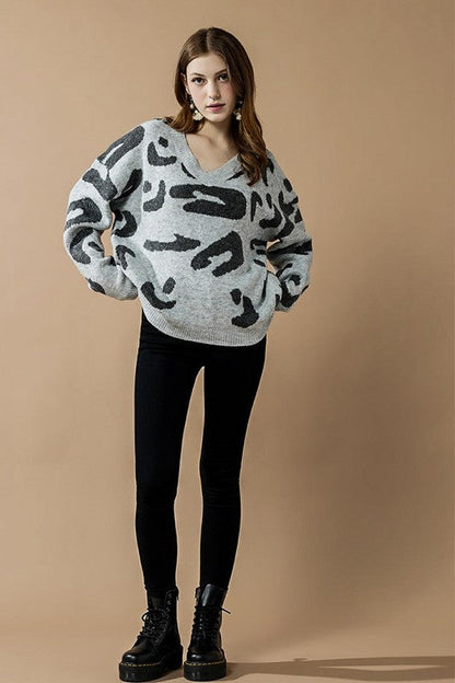 Fuzzy Mohair Jacquard V-Neck Leopard Sweater Shop Style & More | Fresh Looks, Everyday Deals & Free Shipping