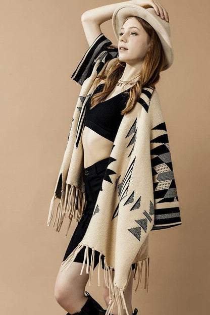 Aztec Fringed Ruana Poncho Sweater Cardigan Shop Style & More | Fresh Looks, Everyday Deals & Free Shipping
