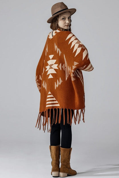 Aztec Fringed Ruana Poncho Sweater Cardigan Shop Style & More | Fresh Looks, Everyday Deals & Free Shipping
