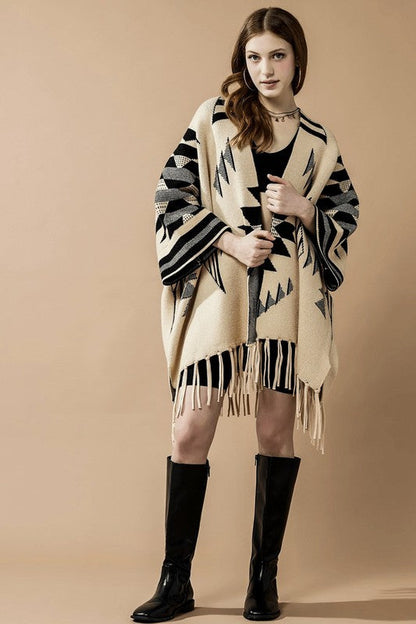 Aztec Fringed Ruana Poncho Sweater Cardigan Shop Style & More | Fresh Looks, Everyday Deals & Free Shipping