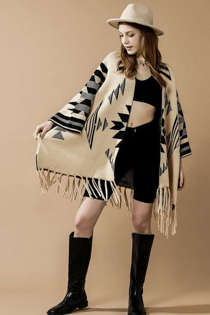 Aztec Fringed Ruana Poncho Sweater Cardigan Shop Style & More | Fresh Looks, Everyday Deals & Free Shipping