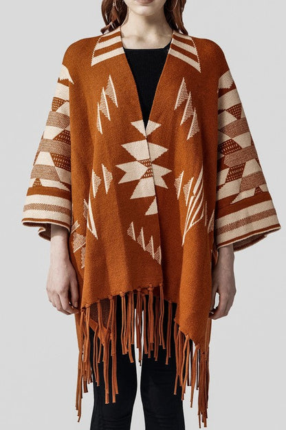 Aztec Fringed Ruana Poncho Sweater Cardigan Shop Style & More | Fresh Looks, Everyday Deals & Free Shipping
