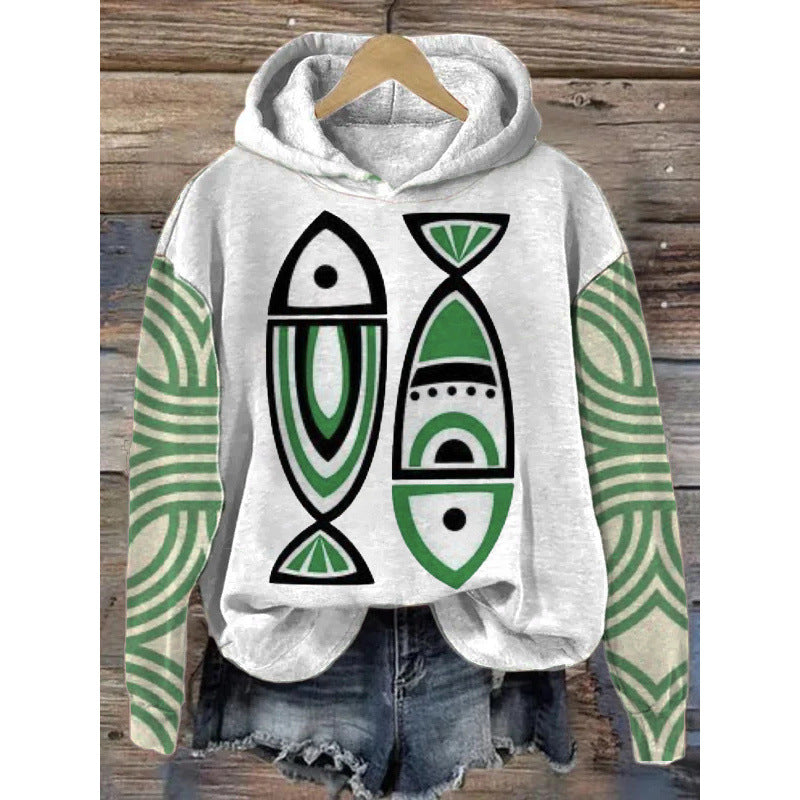 Women’s Printed Hooded Long Sleeve Pullover Sweatshirt FitiqueFit
