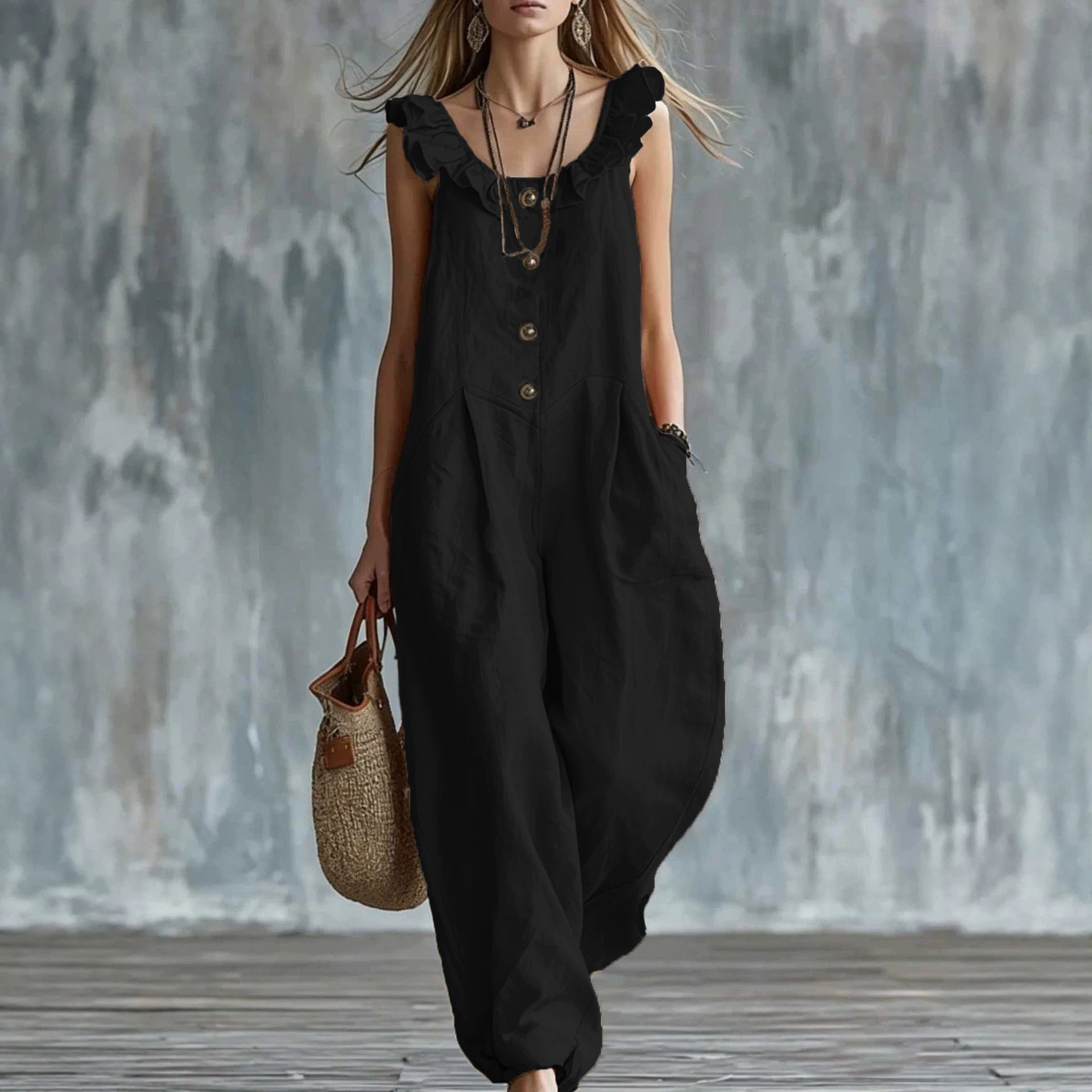 Women's Sleeveless Button-Down Tank Jumpsuit FitiqueFit