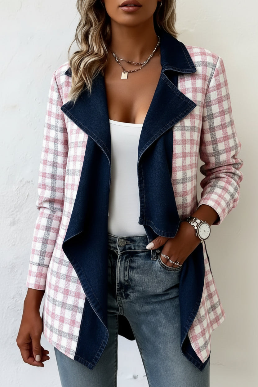 Patchwork Denim Collar Women’s Long-Sleeved Mid-Length Coat FitiqueFit