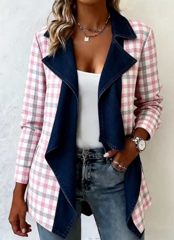 Patchwork Denim Collar Women’s Long-Sleeved Mid-Length Coat FitiqueFit