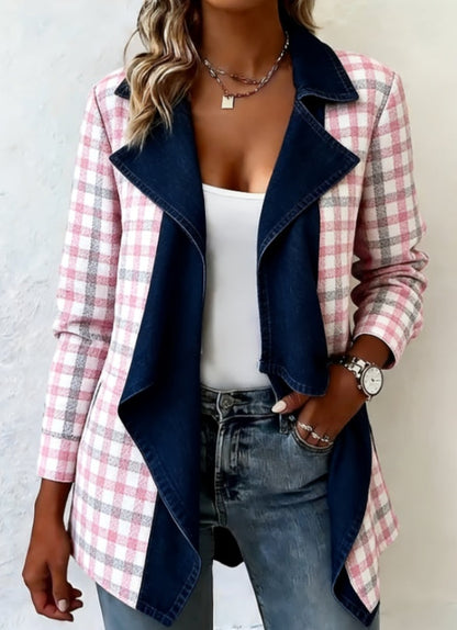 Patchwork Denim Collar Women’s Long-Sleeved Mid-Length Coat FitiqueFit