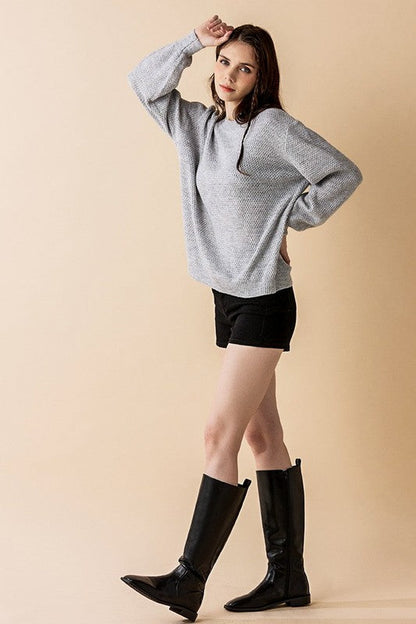 Plus Round Neck Balloon Sleeve Heathered Sweater Shop Style & More | Fresh Looks, Everyday Deals & Free Shipping