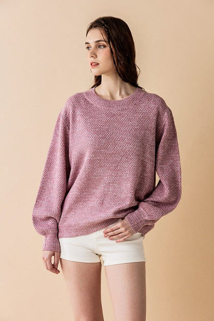 Plus Round Neck Balloon Sleeve Heathered Sweater Shop Style & More | Fresh Looks, Everyday Deals & Free Shipping