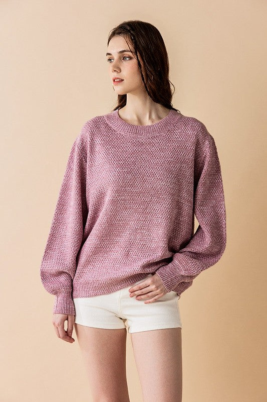 Plus Round Neck Balloon Sleeve Heathered Sweater Shop Style & More | Fresh Looks, Everyday Deals & Free Shipping