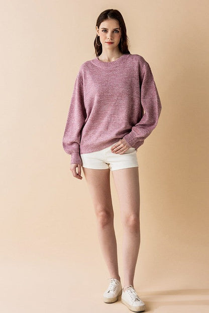 Plus Round Neck Balloon Sleeve Heathered Sweater Shop Style & More | Fresh Looks, Everyday Deals & Free Shipping