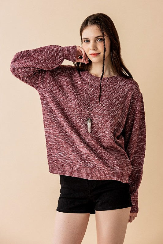 Plus Round Neck Balloon Sleeve Heathered Sweater Shop Style & More | Fresh Looks, Everyday Deals & Free Shipping